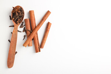 Ingredients for cooking mulled wine on white background