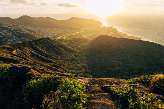Mesmerizing view of the Koko Crater botanical garden at sunset in Oahu, Hawaii