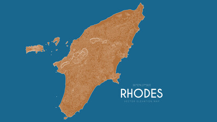 Topographic map of Rhodes, Greece. Vector detailed elevation map of island. Geographic elegant landscape outline poster.