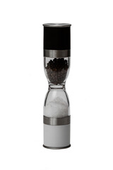 Plastic metal shaker for salt and pepper on a white isolated background. Kitchen utensils.