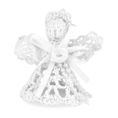Angel made of threads crocheted isolated on white background.