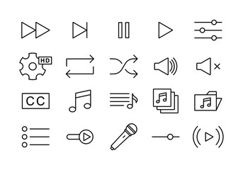 the editable stroke line icons collection of multimedia player. ui ux element or application design for music or video player button. © freeject.net