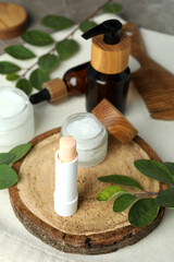 Concept of eco face care cosmetic, selective focus