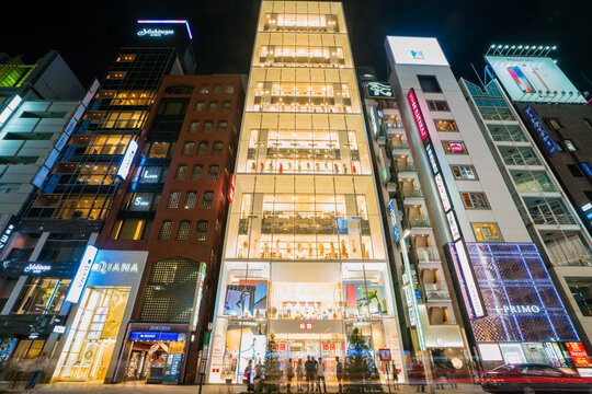 Beautiful Ginza region of Tokyo, early evening hours.