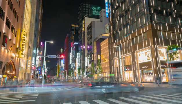 Beautiful Ginza region of Tokyo, early evening hours.