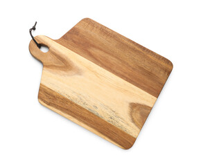 Wooden cutting board isolated on white, top view. Cooking utensil