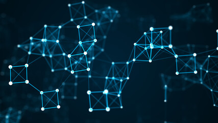Abstract digital background of points and lines. Glowing plexus. Big data. Network or connection. Abstract technology science background. 3d rendering