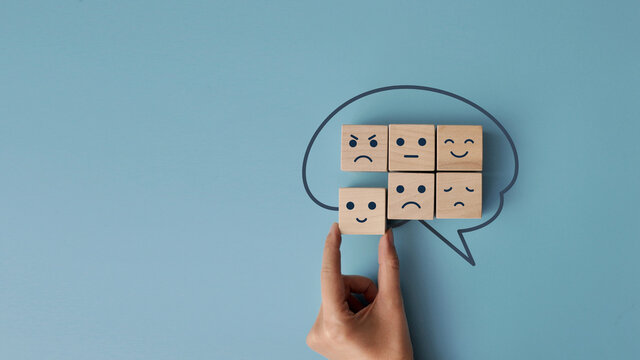 The silhouette of the brain and the diverse emotions in it. A symbol of the choice of positive thinking