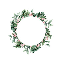 Winter wreath of flowers in watercolor