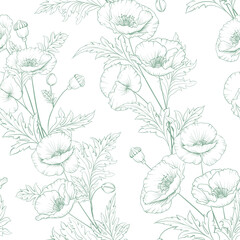 Seamless pattern from flowers of poppies on a white background.
