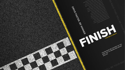 Textured asphalt with finishing line vector illustration. Auto racing grand prix championship background template - obrazy, fototapety, plakaty