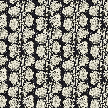 Folk style black and white abstract floral pattern