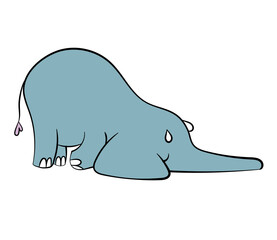 Emotional sticker with cute elefant. Kawaii style. Cartoon emoji sticker with tired elefant. Vector illustration.