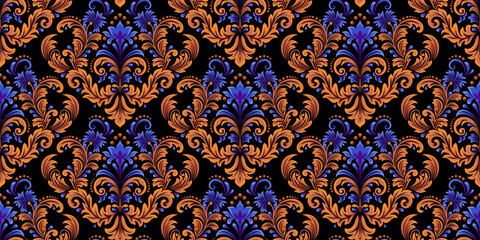 Damask seamless pattern element. Vector floral damask ornament vintage illustration.