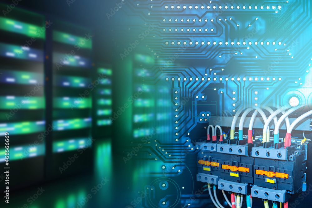 Poster server equipment. telecommunication technologies. concept - technologies for cloud storage. fragment