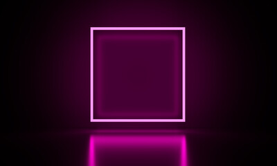 3d neon square on a dark background