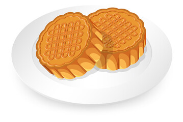 Mooncakes on white plate on white background