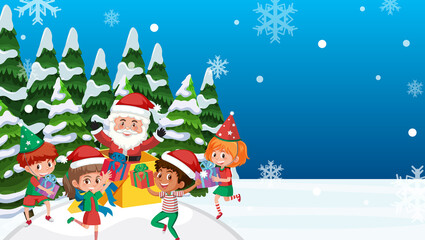 Christmas poster template with Santa and happy children
