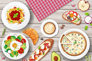 Different plates of food on the table