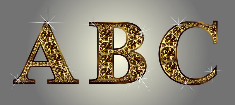 Diamond alphabet letters. Stunning beautiful ABC jewelry set in gems and silver. Vector eps10 illustration.