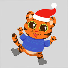 Cheerful tiger rejoices in the New Year.