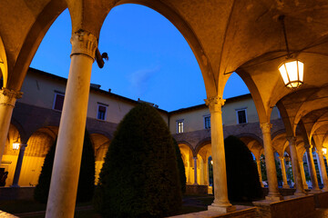 Forli, Emilia-Romagna, Italy: the city at evening, cloister of San Mercuriale church