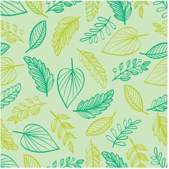 Fototapeta na wymiar Hand Drawn Leaf Pattern Seamless. For web, print, home decoration, textile, wrapping paper, wall art, and many more.