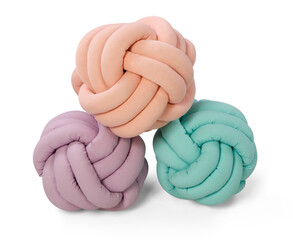 Fancy furniture cushion hand made isolated on white background .