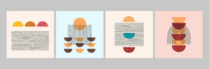 Vector Illustration. Vintage geometric shapes. Mid century modern style. Modern boho wall decor. Minimalist contemporary art. Design elements for web banner, social media template. Retro concept © VVadi4ka