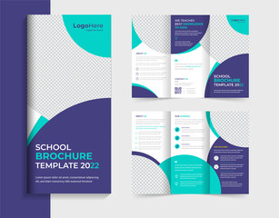 School education trifold brochure design template layout with round shapes vector
