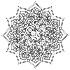 isolated floral ornament. chipped openwork pattern. spotted bud. a fabulous flower. black and white contour drawing by hand. template, coloring, embroidery, henna, tattoo, print.