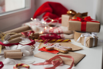 Naklejka na ściany i meble Christmas gifts wrapping mess - mental health issues during holidays season
