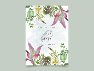 Elegant hand drawn floral tropical wedding invitation template
