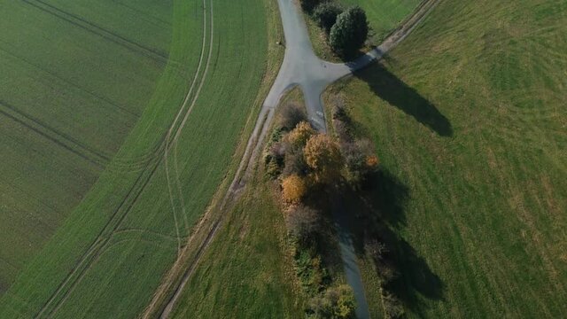 An aerial view of the vast agricultural field and road in Coburg Bavaria, Germany