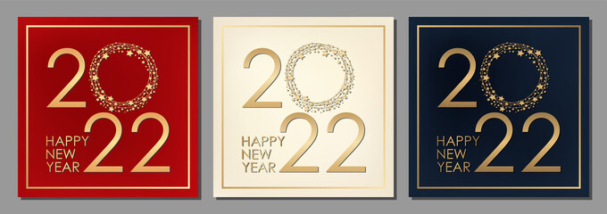 2022 Happy New Year gold text for greeting card on different backgrounds, calendar, invitation. Vector illustration.