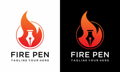 pen fire vector logo design.flame, icon, symbol. on a black and white background.