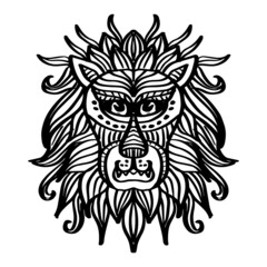 Lion mandala art hand drawing illustration.