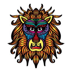 Lion mandala art hand drawing illustration.