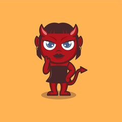 cute cartoon female demon. vector illustration for mascot logo or sticker