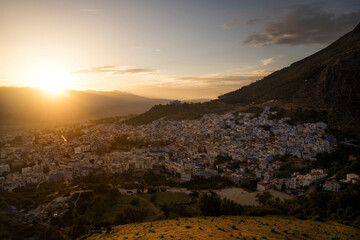 Sunset in the famous village of Chefchaiuen, The Blue Pearl, Morocco