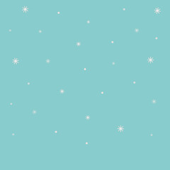 Snow-white snowflakes are falling from the sky. Snowfall. Vector illustration. Isolated green background. Winter ornament. Fluffy white balls and intricate snowflakes. Idea for web design.