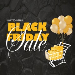 Black Friday banner with a shopping cart, Vector illustration. Concept of Black Friday, sale and online shopping.