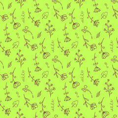 Light green background with brown hand drawn decorative floral elements