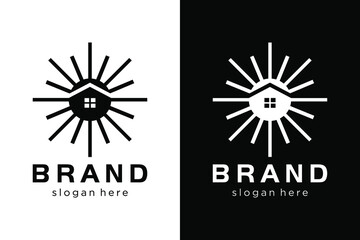 Sun and home with black and white color. Very suitable various business purposes also for symbol, logo, company name, brand name, icon and etc.