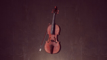 Violin Musical Classical String Wood Instrument Vintage Viola Music Fiddle 3d illustration render