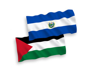 Flags of Republic of El Salvador and Palestine on a white background