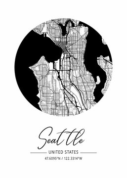 Seattle - United States Black Water City Map