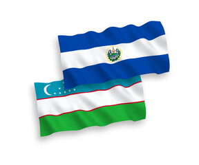 Flags of Republic of El Salvador and Uzbekistan on a white background
