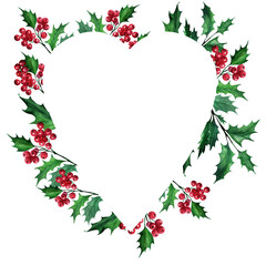 A set of watercolor Christmas frames with a holly plant