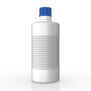3d weisse Plastikflasche  mit blauem Schraubverschluss, isoliert